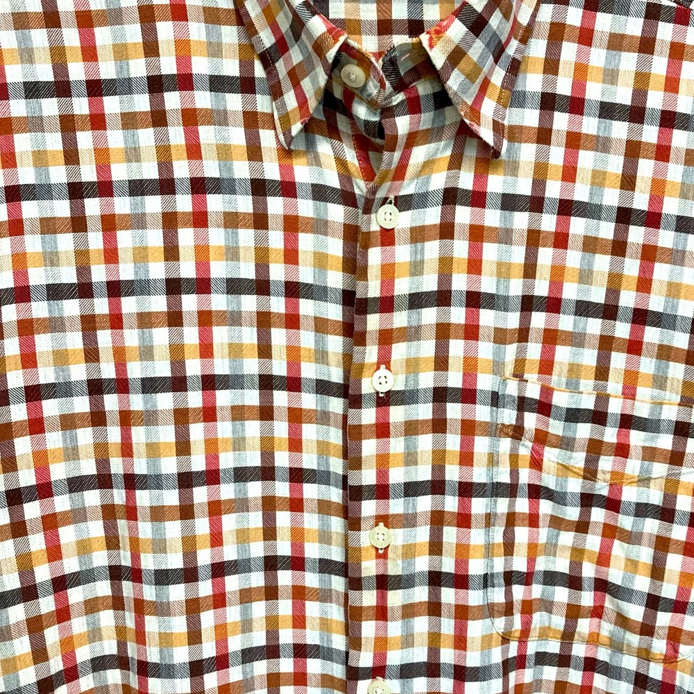 Alan Flusser Shirt Size M Brown, Gold, And Rust Plaid - Picture 7 of 8